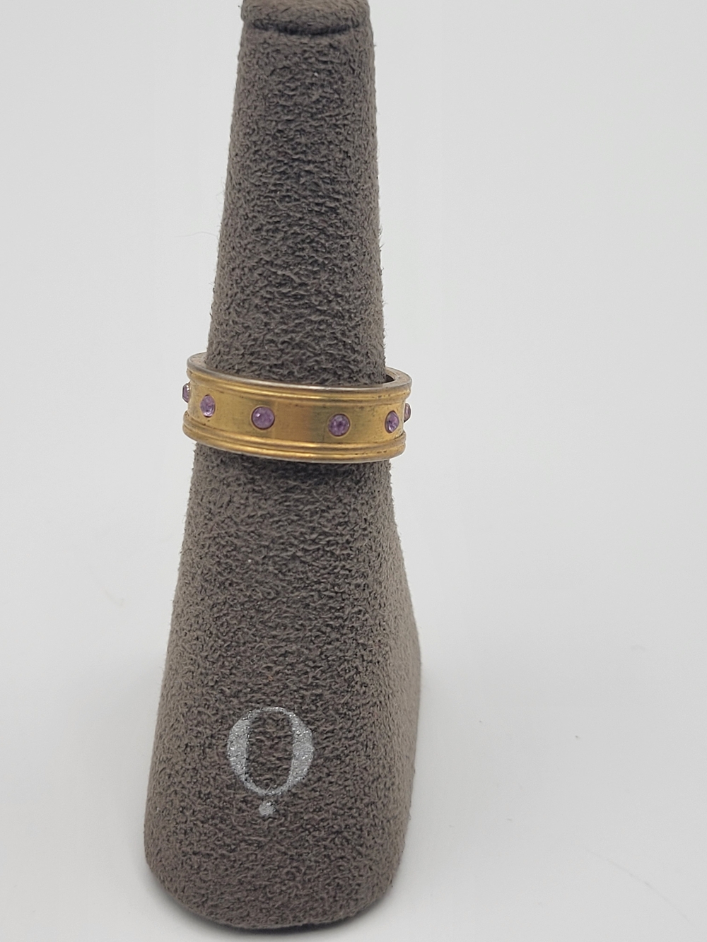 Vintage Goldtone Metal Pink Rhinestone Band Ring Size 7